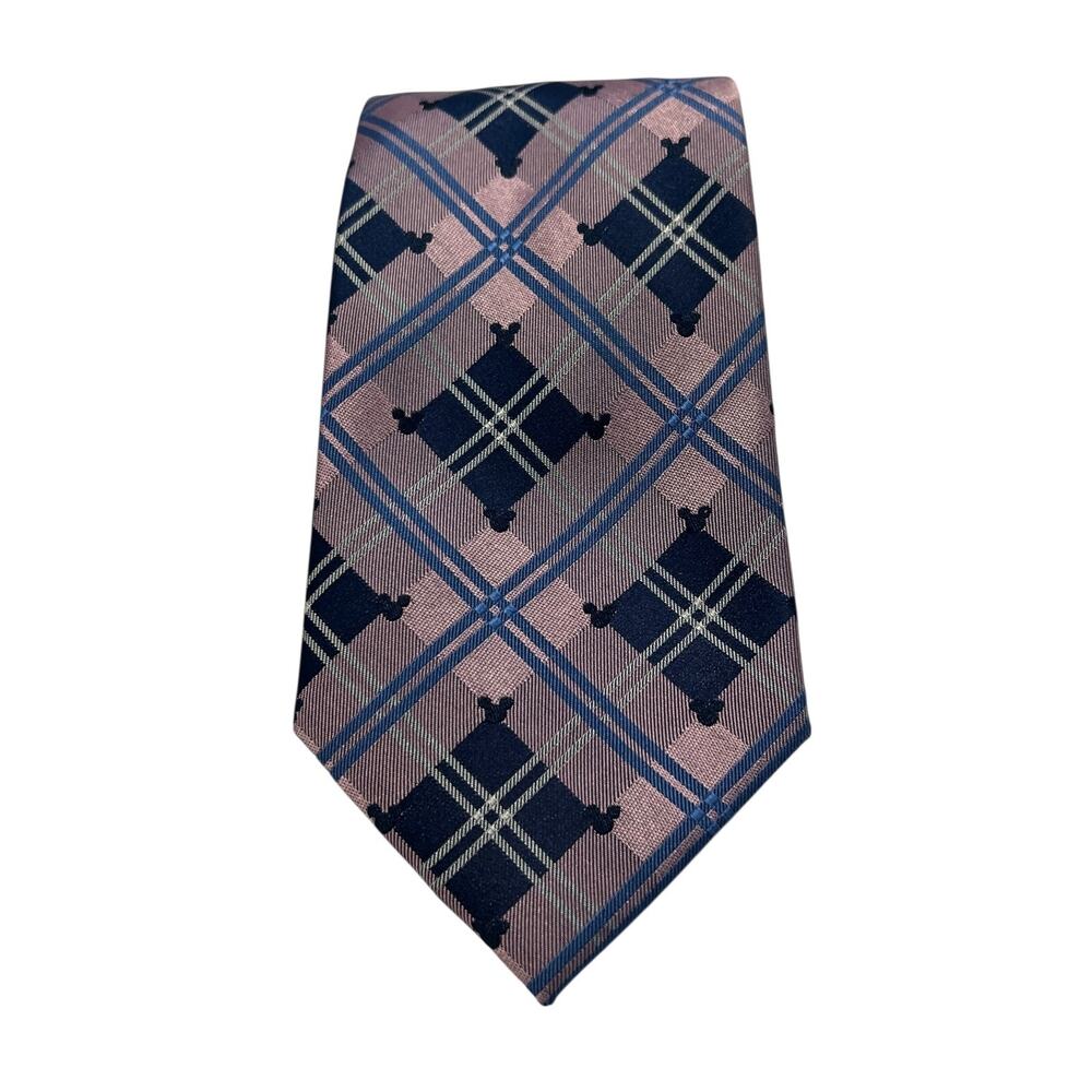 Men’s Disney Parks 100% Silk Purple Blue Mickey Mouse Argyle Neck Tie 59"